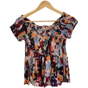Patrons of Peace floral smocked peplum blouse S